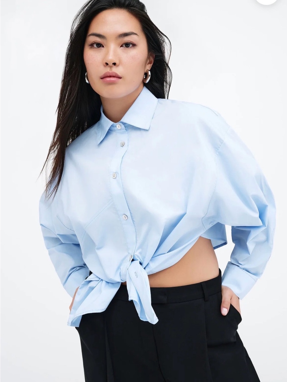 MARELLA Ezra Shirt European Poplin Cotton Cropped Shirt Sz S